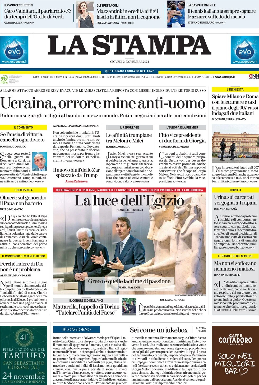 anteprima della prima pagina di la-stampa del 21/11/2024