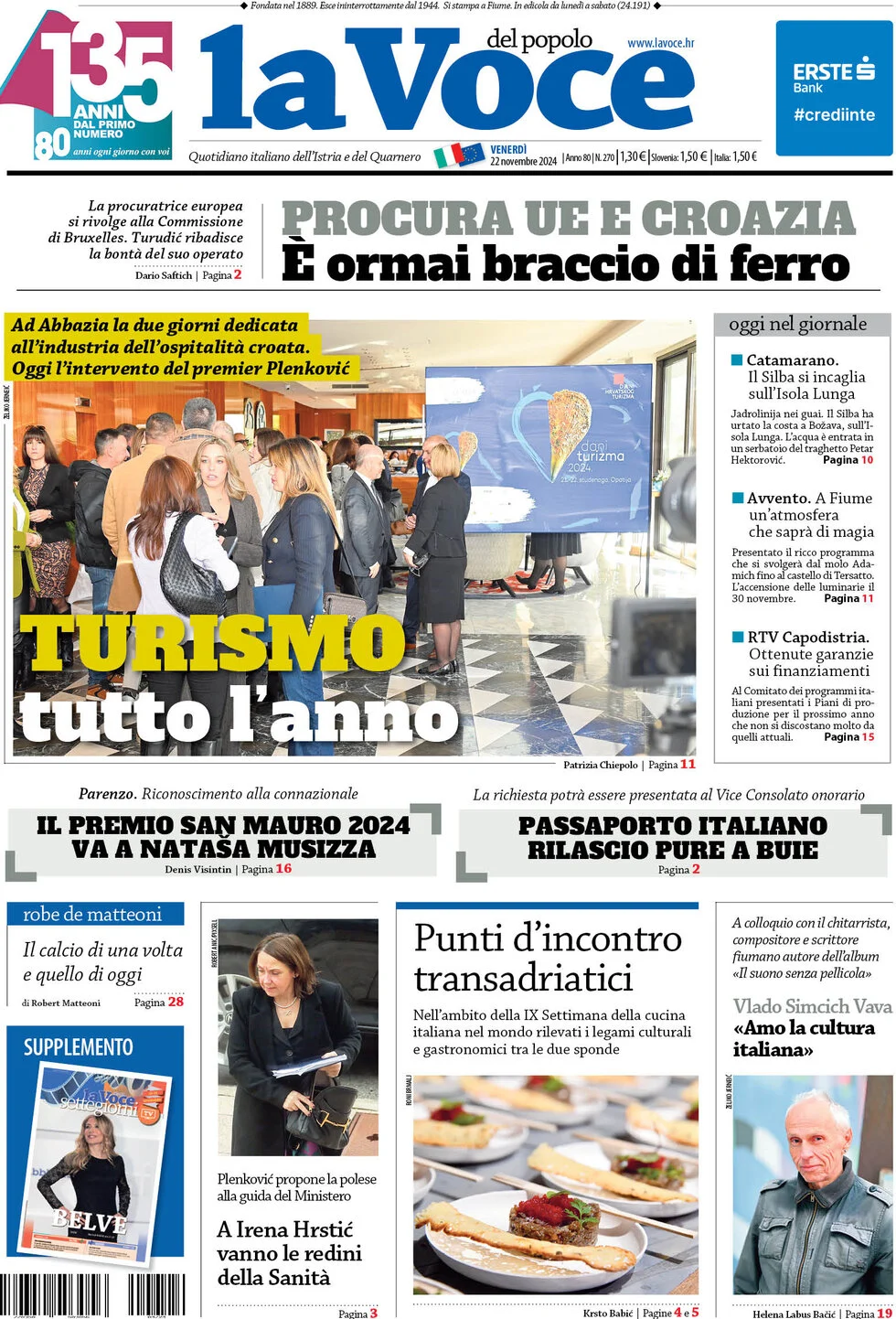 anteprima della prima pagina di la-voce-del-popolo del 22/11/2024