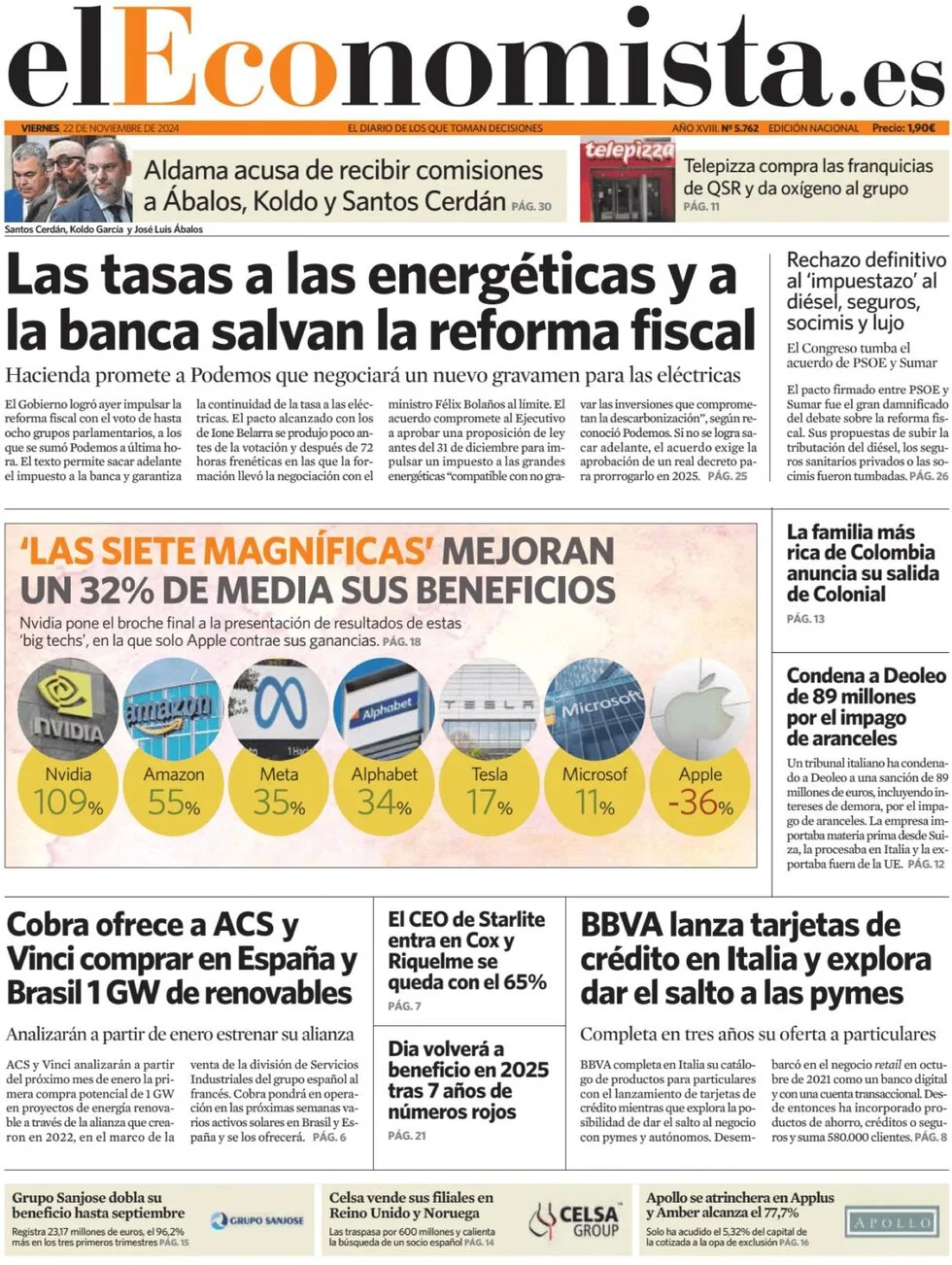anteprima della prima pagina di el-economista del 22/11/2024