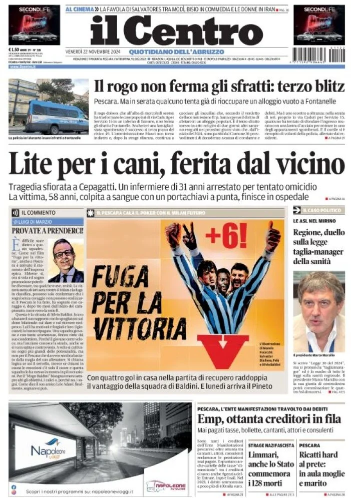 anteprima della prima pagina di il-centro-pescara del 22/11/2024
