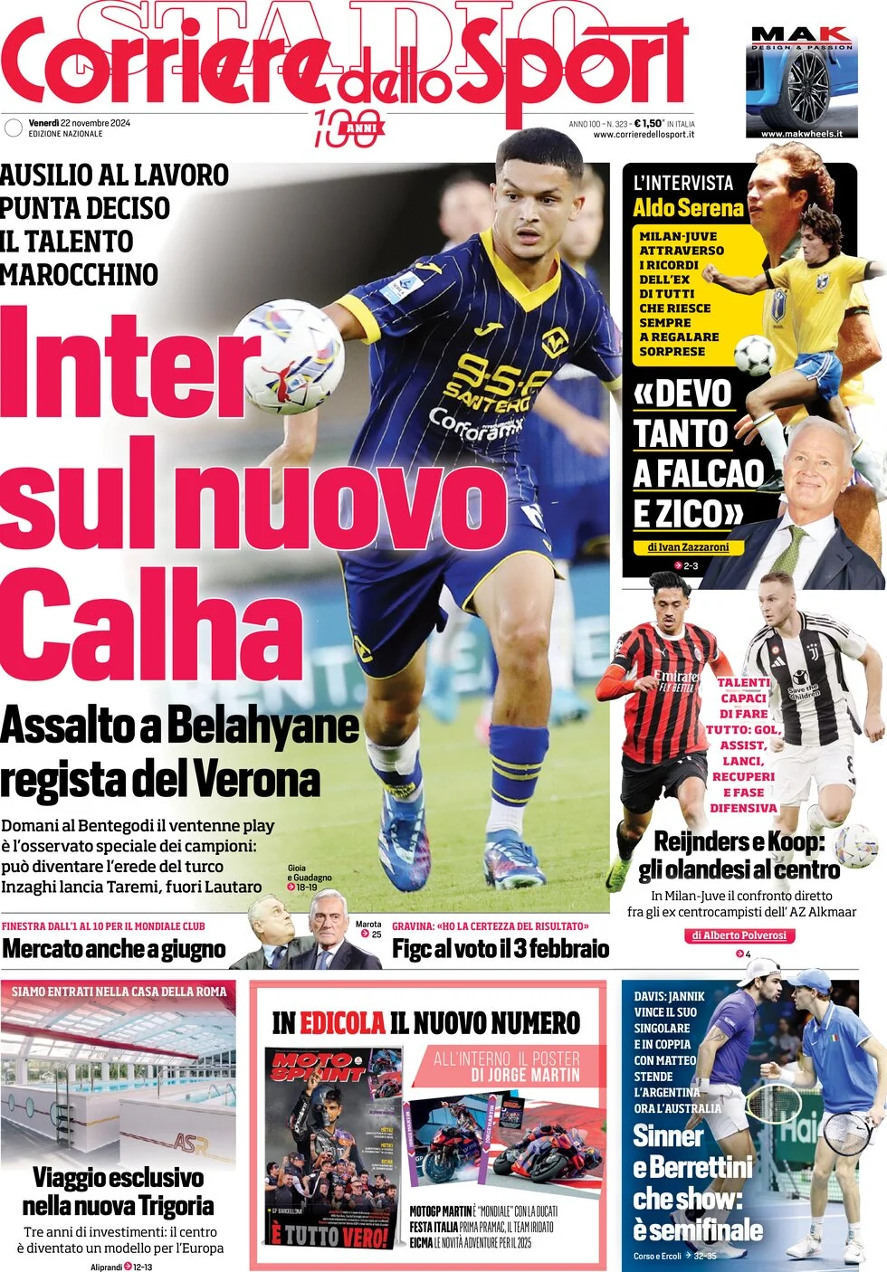 anteprima della prima pagina di corriere-dello-sport del 22/11/2024