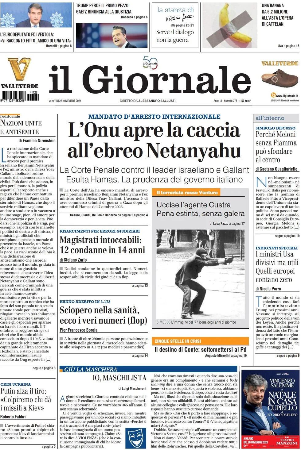anteprima della prima pagina di il-giornale del 22/11/2024