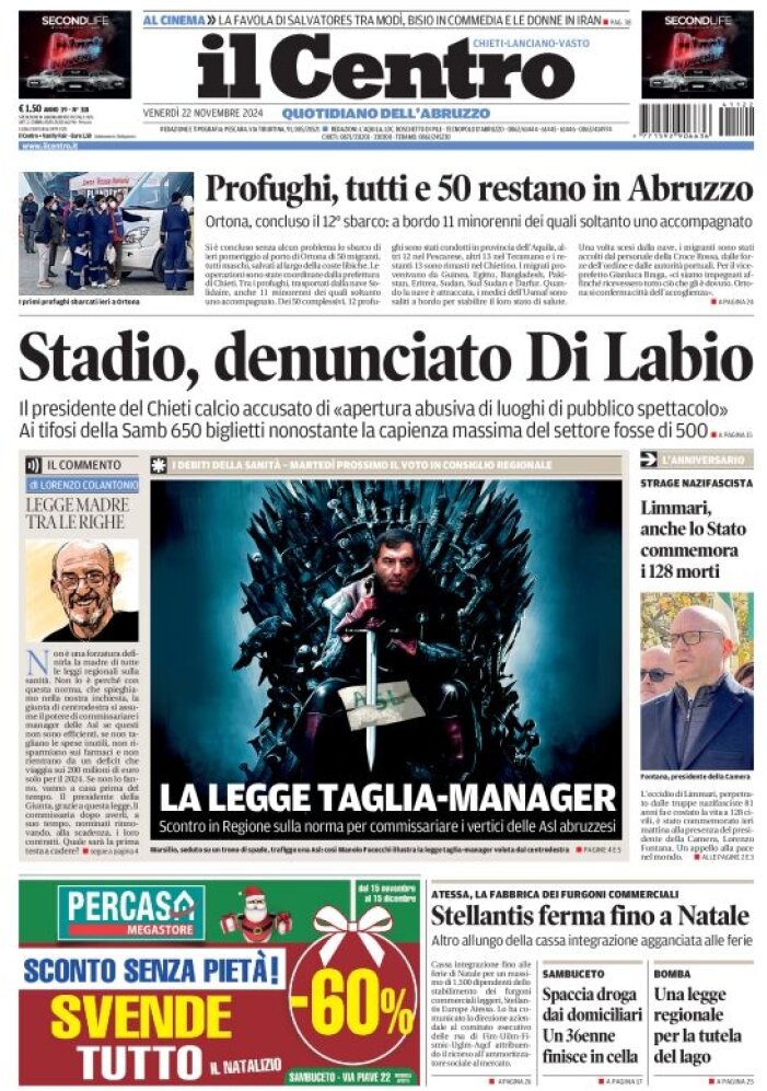 anteprima della prima pagina di il-centro-chieti del 22/11/2024