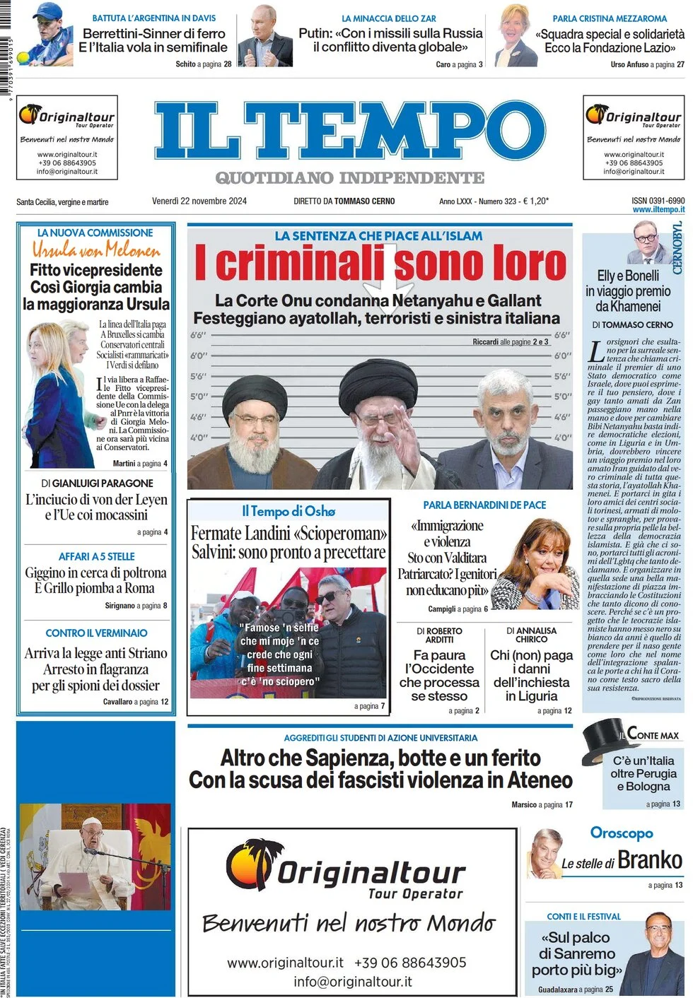 anteprima della prima pagina di il-tempo del 22/11/2024