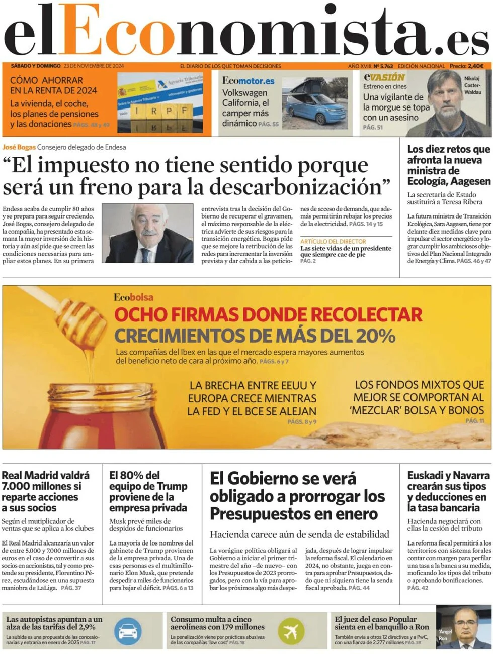 anteprima della prima pagina di el-economista del 23/11/2024