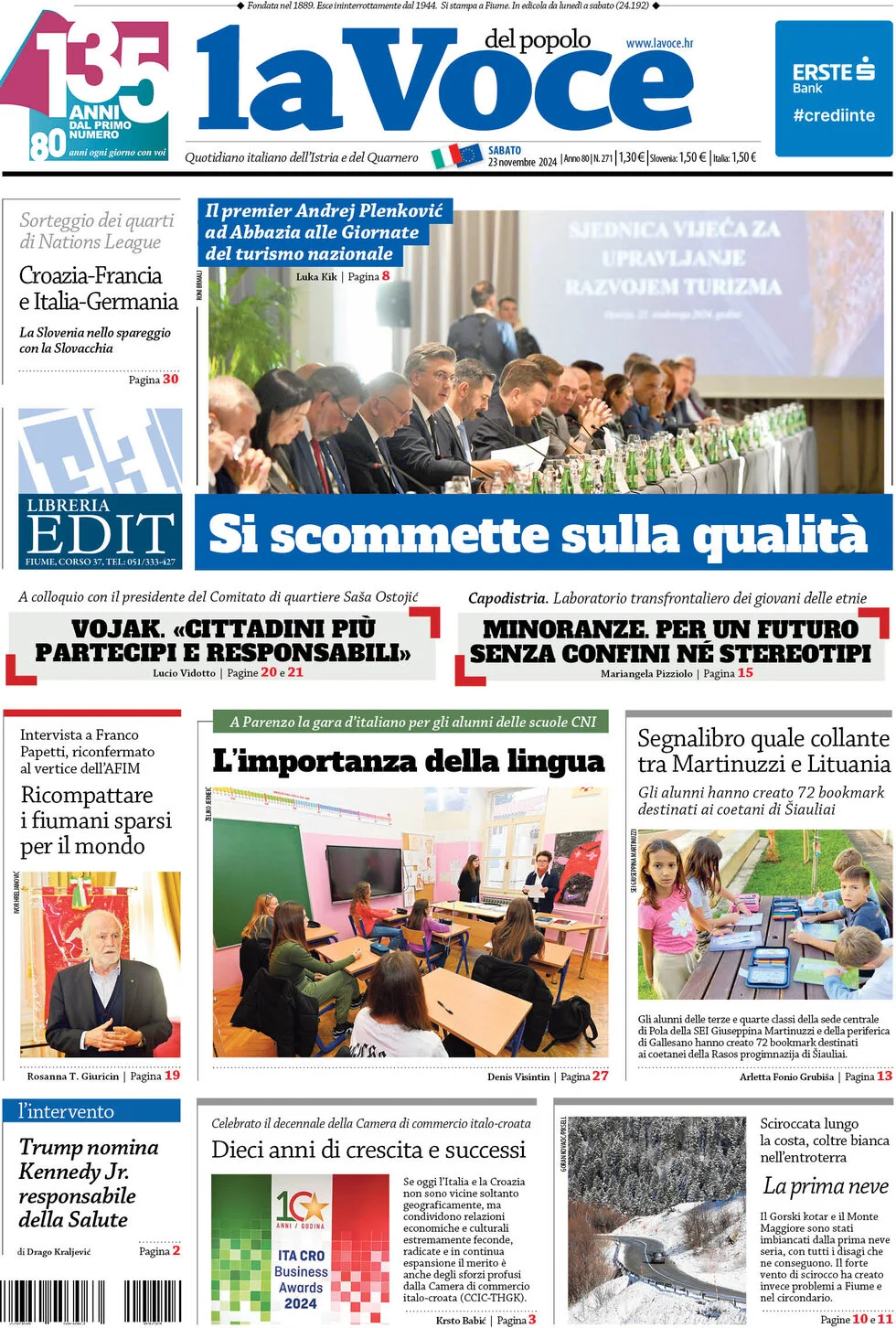 anteprima della prima pagina di la-voce-del-popolo del 23/11/2024