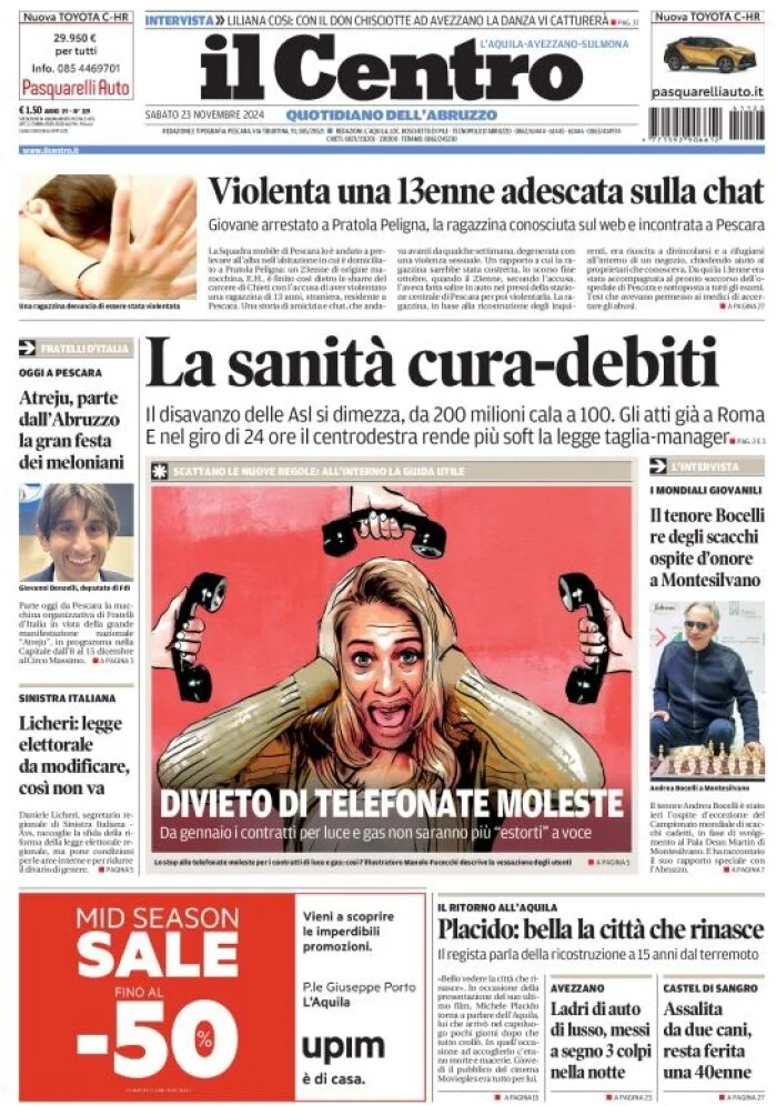 anteprima della prima pagina di il-centro-laquila del 23/11/2024