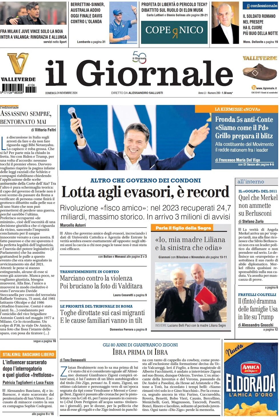 anteprima della prima pagina di il-giornale del 24/11/2024