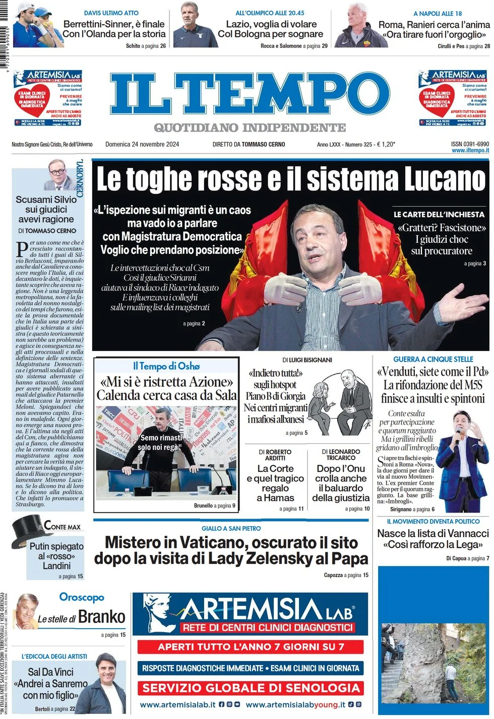 anteprima della prima pagina di il-tempo del 24/11/2024