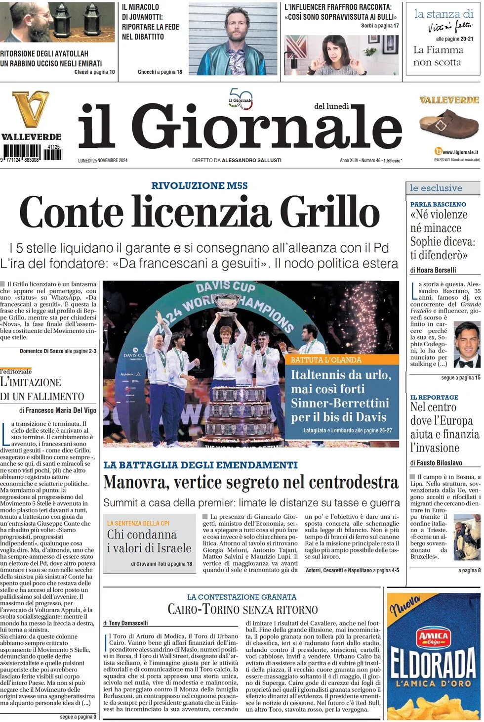 anteprima della prima pagina di il-giornale del 25/11/2024