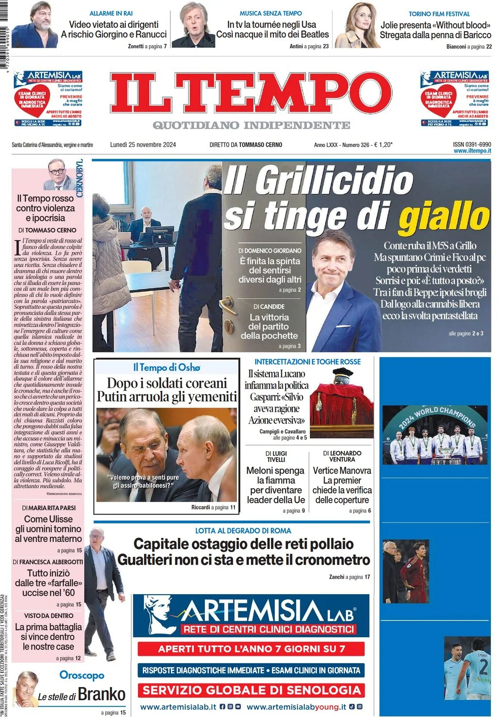 anteprima della prima pagina di il-tempo del 25/11/2024