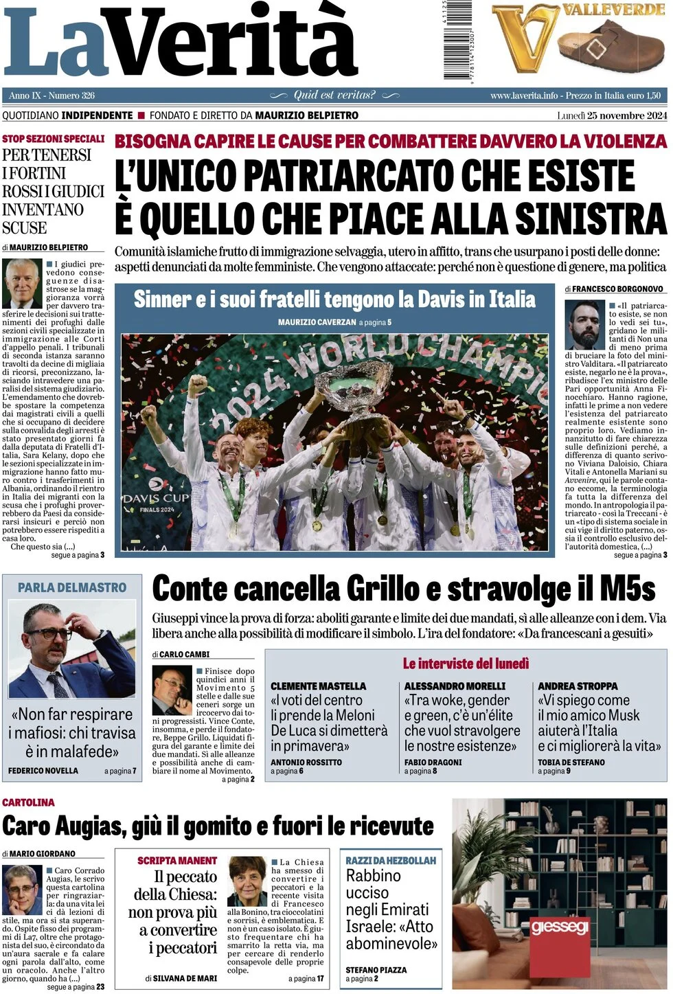 anteprima della prima pagina di la-verit del 25/11/2024