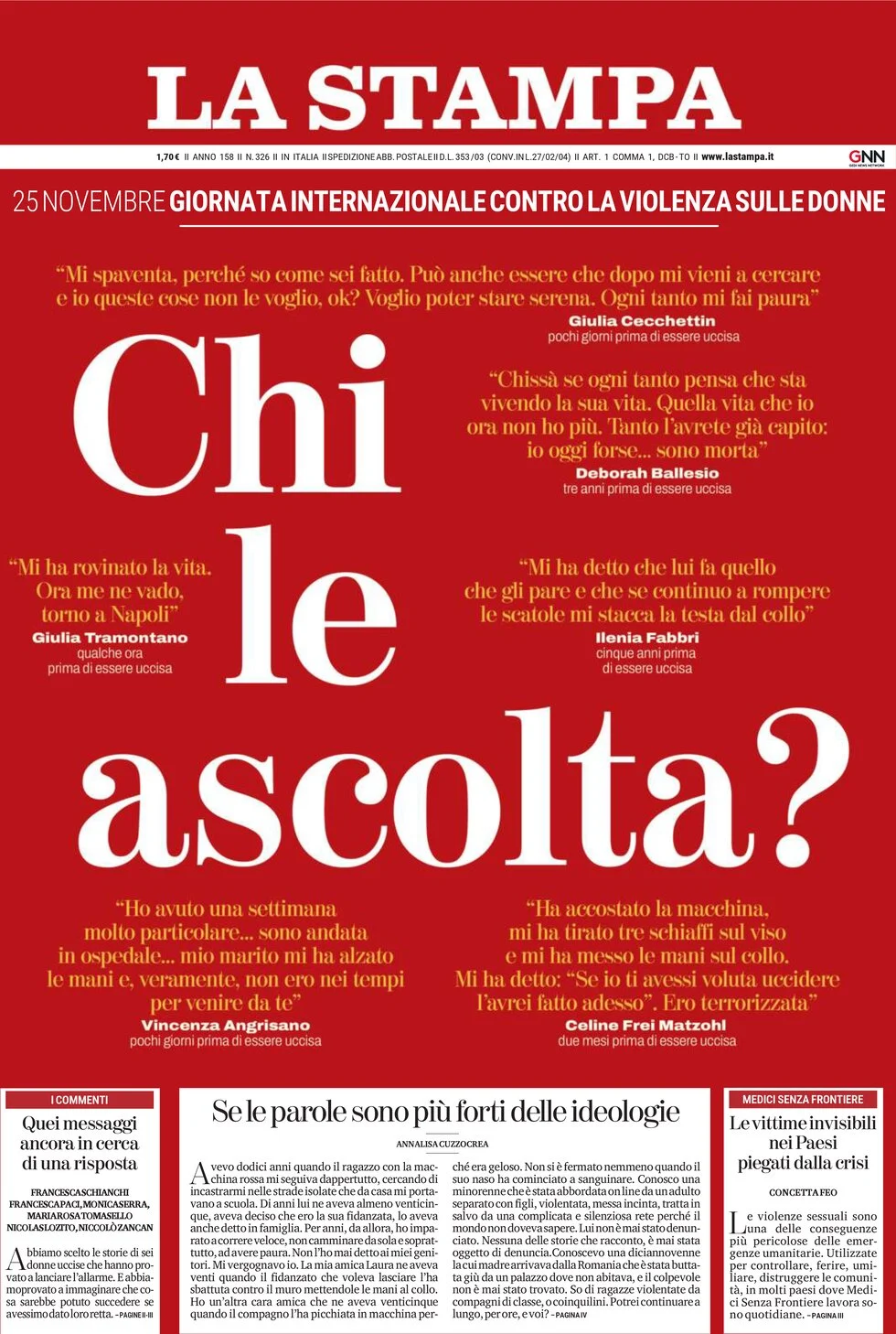 anteprima della prima pagina di la-stampa del 25/11/2024