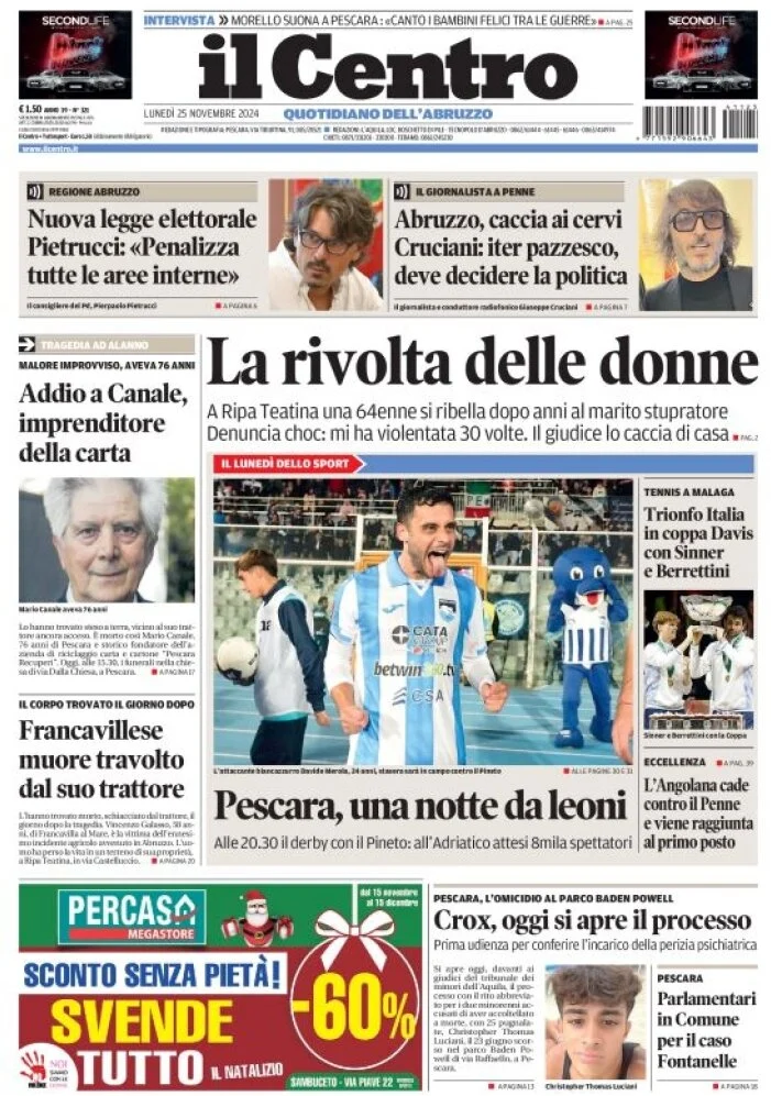 anteprima della prima pagina di il-centro-pescara del 25/11/2024