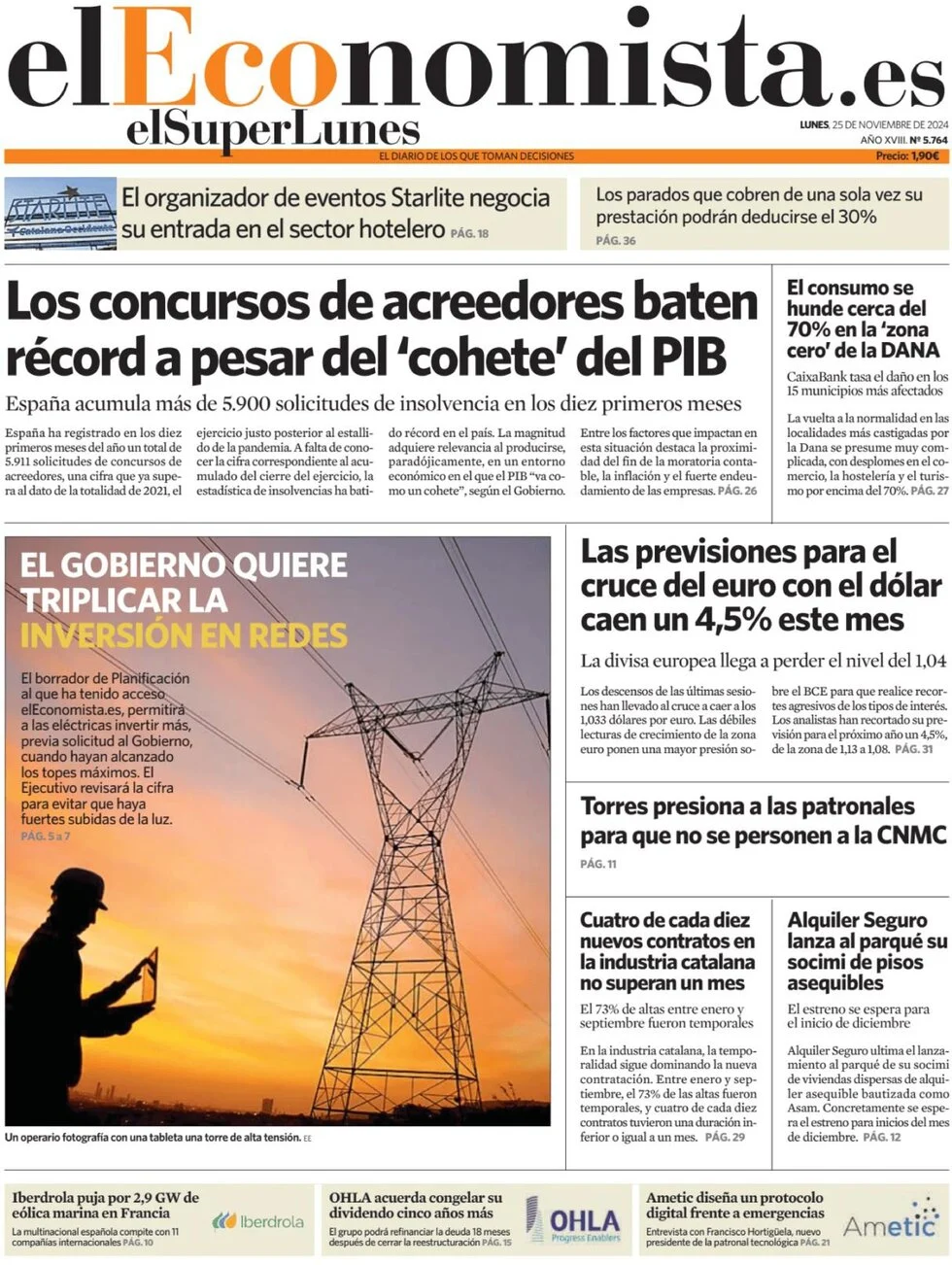 anteprima della prima pagina di el-economista del 25/11/2024