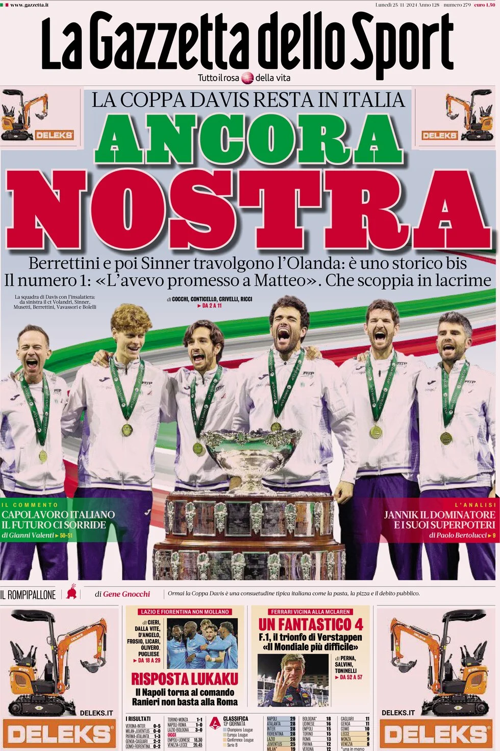 anteprima della prima pagina di la-gazzetta-dello-sport del 25/11/2024
