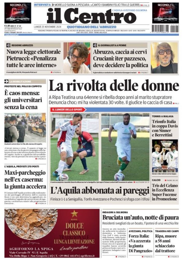 anteprima della prima pagina di il-centro-laquila del 25/11/2024