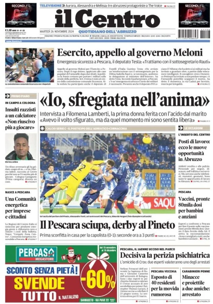 anteprima della prima pagina di il-centro-pescara del 26/11/2024