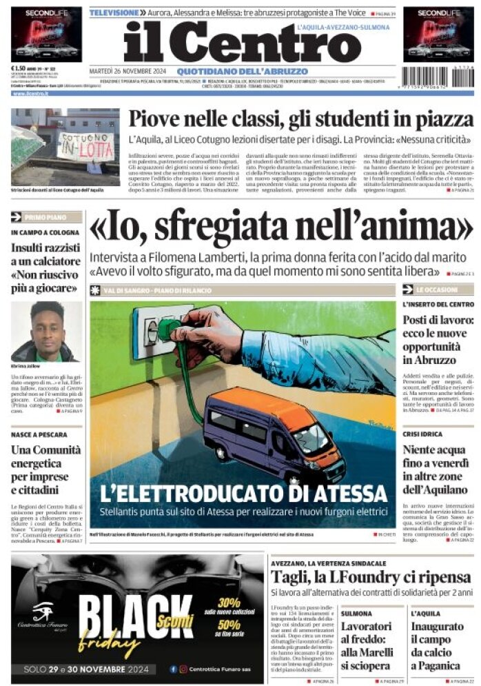 anteprima della prima pagina di il-centro-laquila del 26/11/2024
