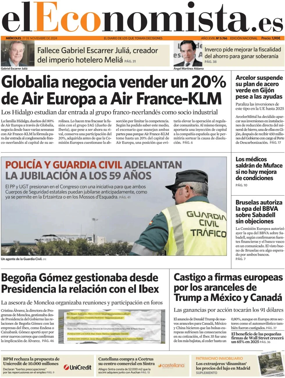 anteprima della prima pagina di el-economista del 27/11/2024