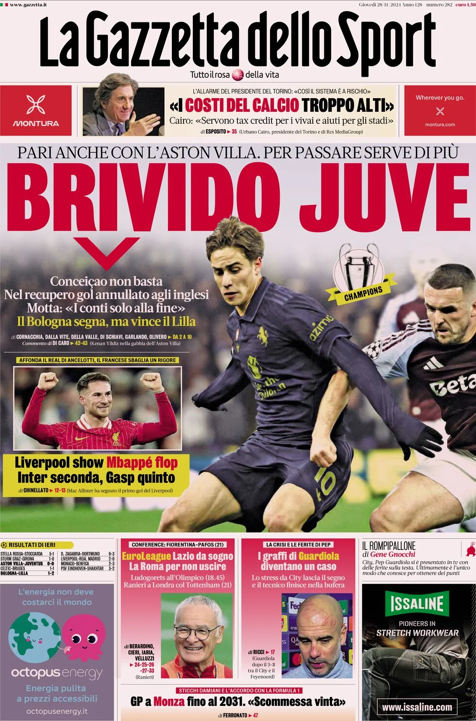 anteprima della prima pagina di la-gazzetta-dello-sport del 28/11/2024