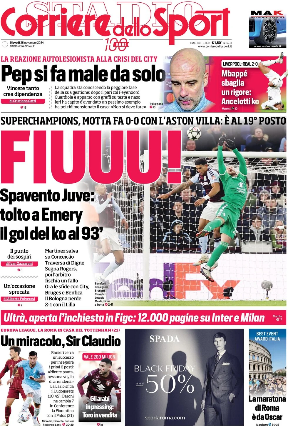 anteprima della prima pagina di corriere-dello-sport del 28/11/2024