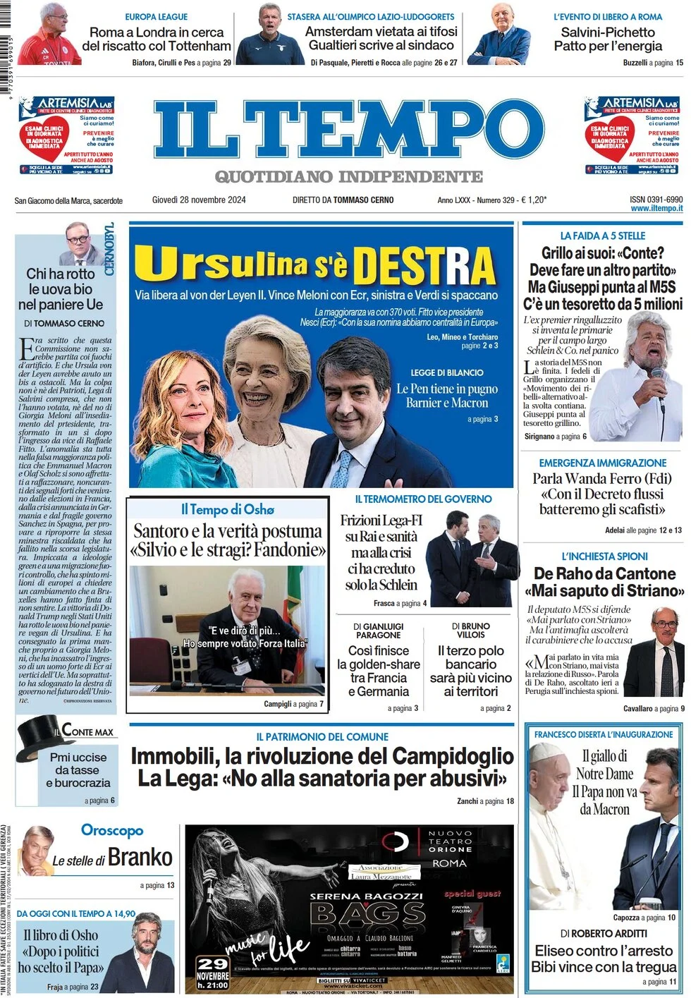 anteprima della prima pagina di il-tempo del 28/11/2024