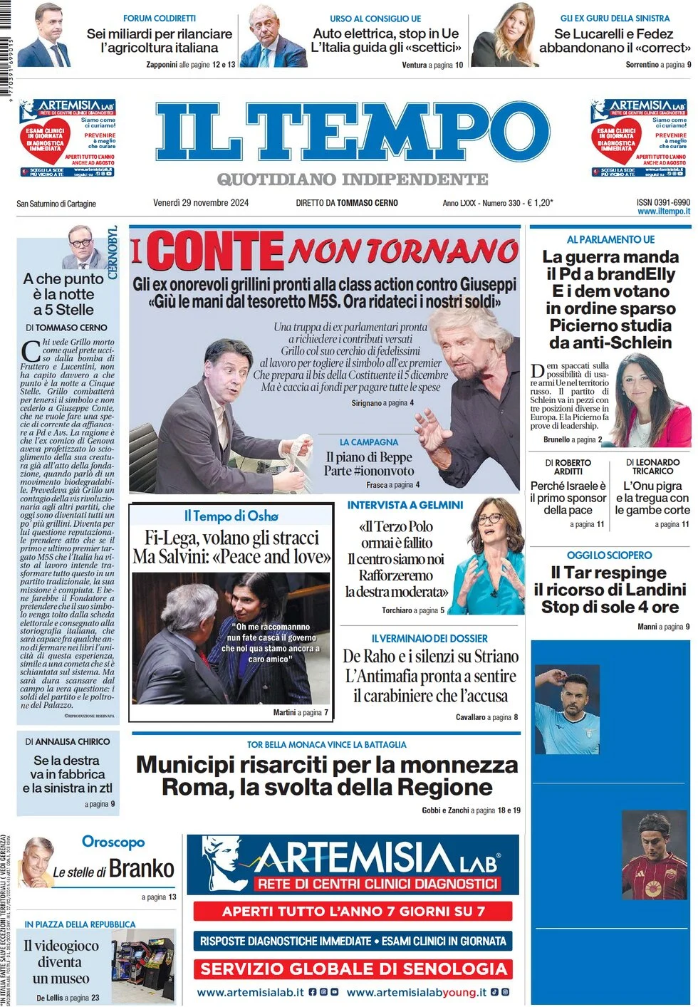 anteprima della prima pagina di il-tempo del 29/11/2024