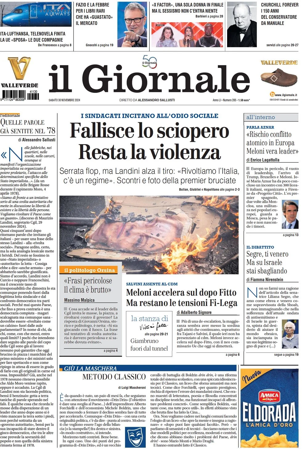 anteprima della prima pagina di il-giornale del 30/11/2024
