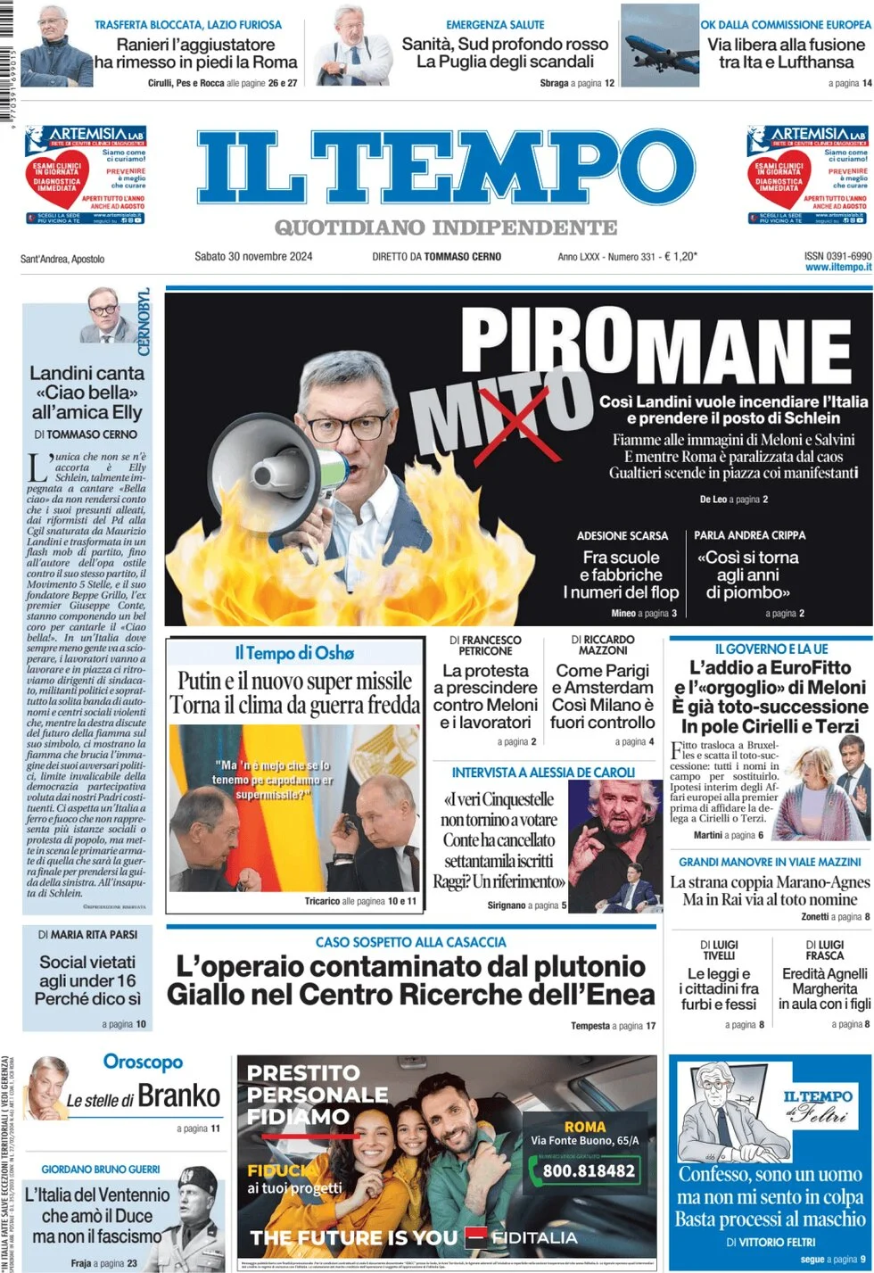anteprima della prima pagina di il-tempo del 30/11/2024