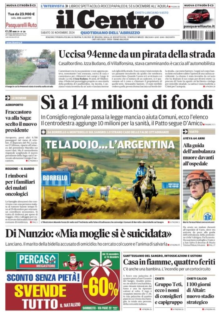 anteprima della prima pagina di il-centro-chieti del 30/11/2024