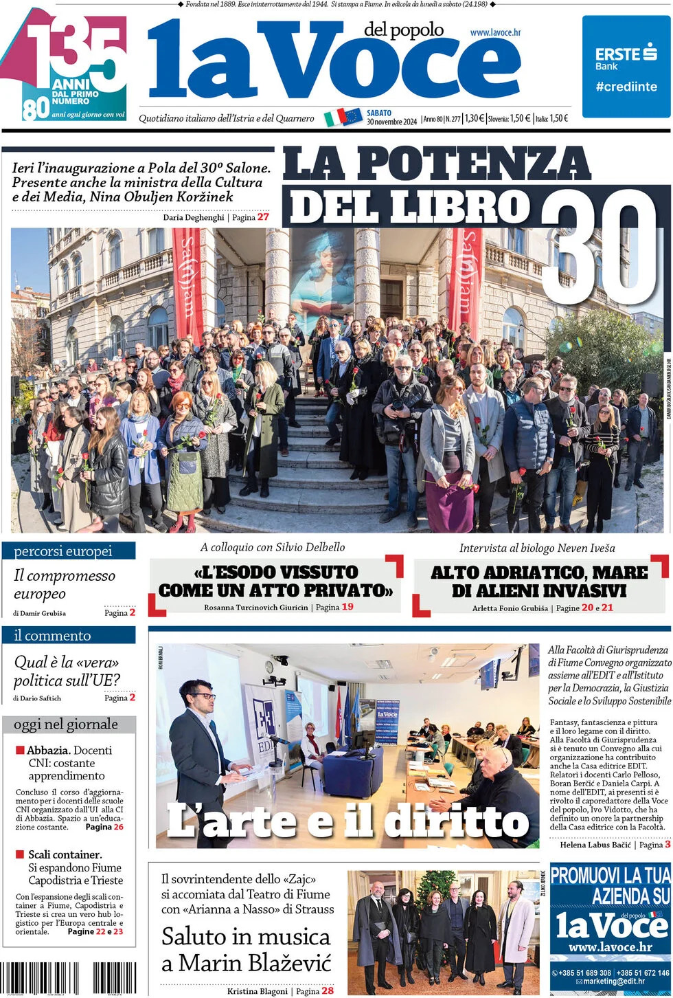 anteprima della prima pagina di la-voce-del-popolo del 30/11/2024
