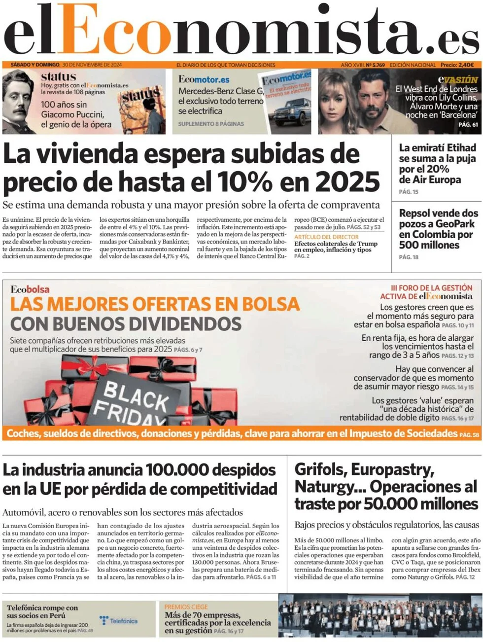 anteprima della prima pagina di el-economista del 30/11/2024