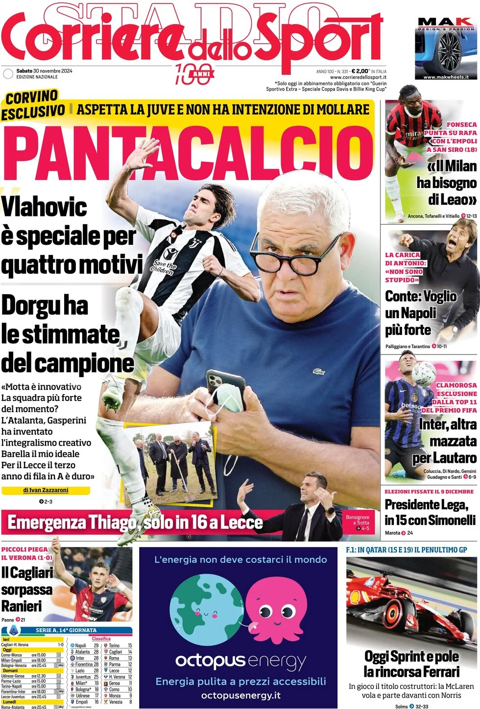 anteprima della prima pagina di corriere-dello-sport del 30/11/2024