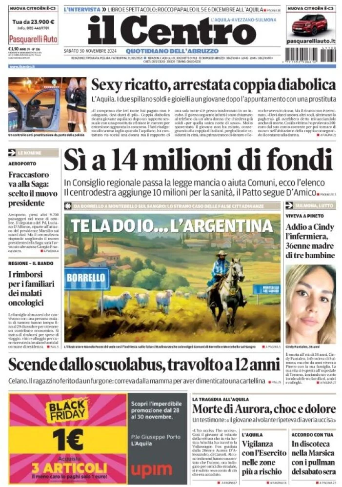 anteprima della prima pagina di il-centro-laquila del 30/11/2024