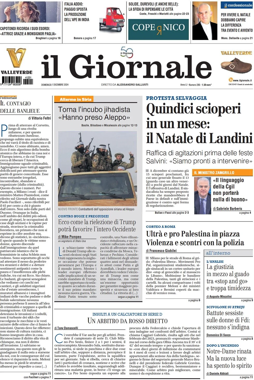 anteprima della prima pagina di il-giornale del 01/12/2024
