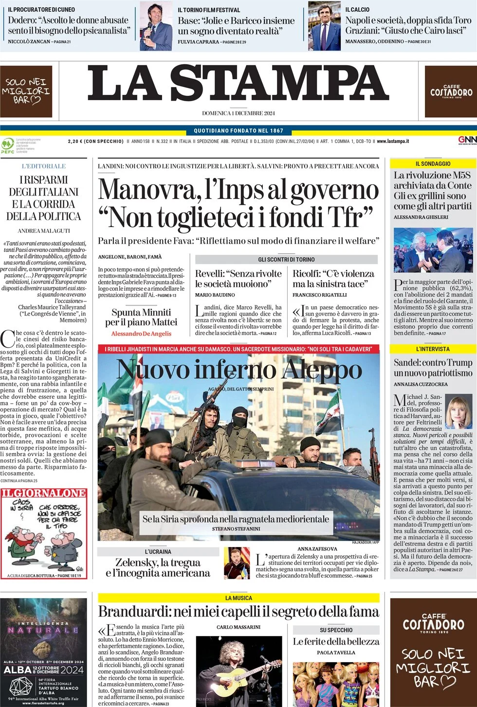 anteprima della prima pagina di la-stampa del 01/12/2024