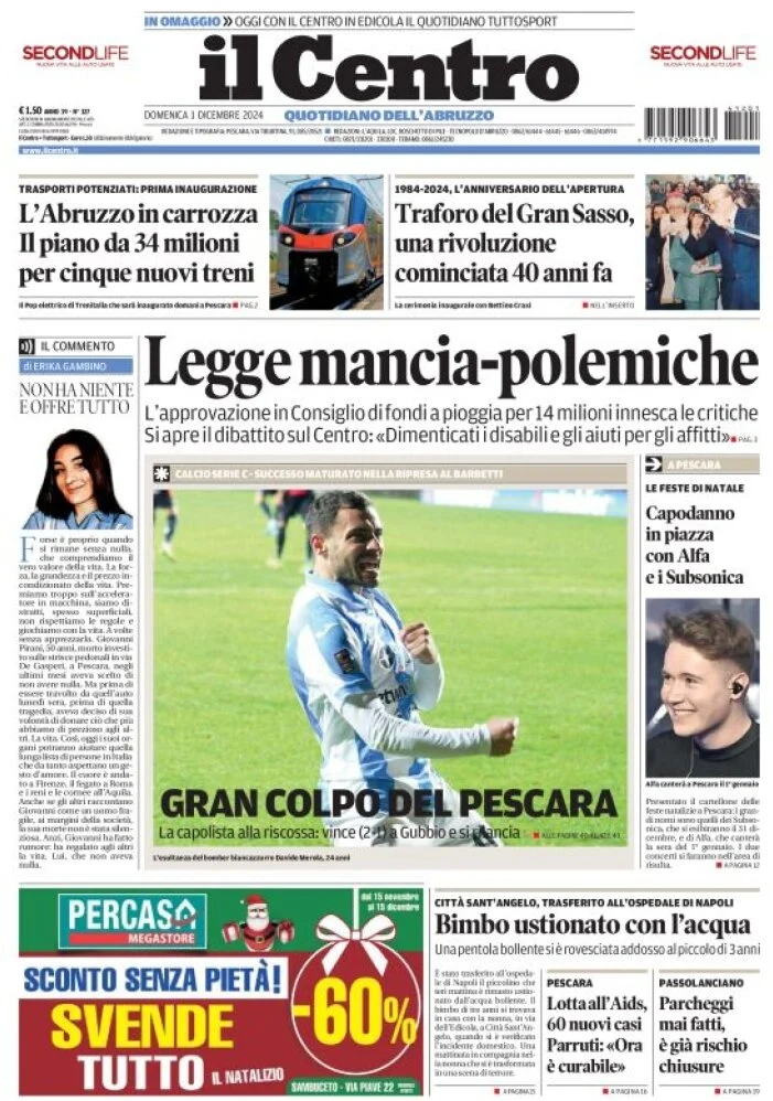 anteprima della prima pagina di il-centro-pescara del 01/12/2024