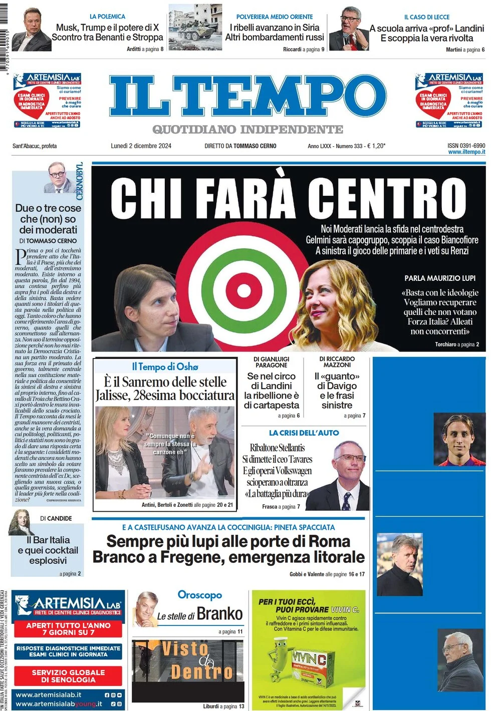anteprima della prima pagina di il-tempo del 02/12/2024