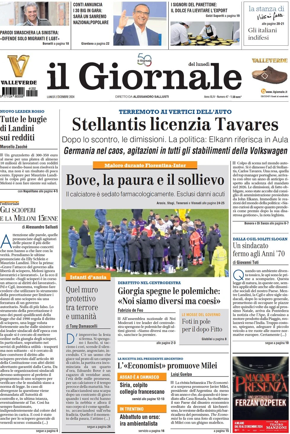 anteprima della prima pagina di il-giornale del 02/12/2024