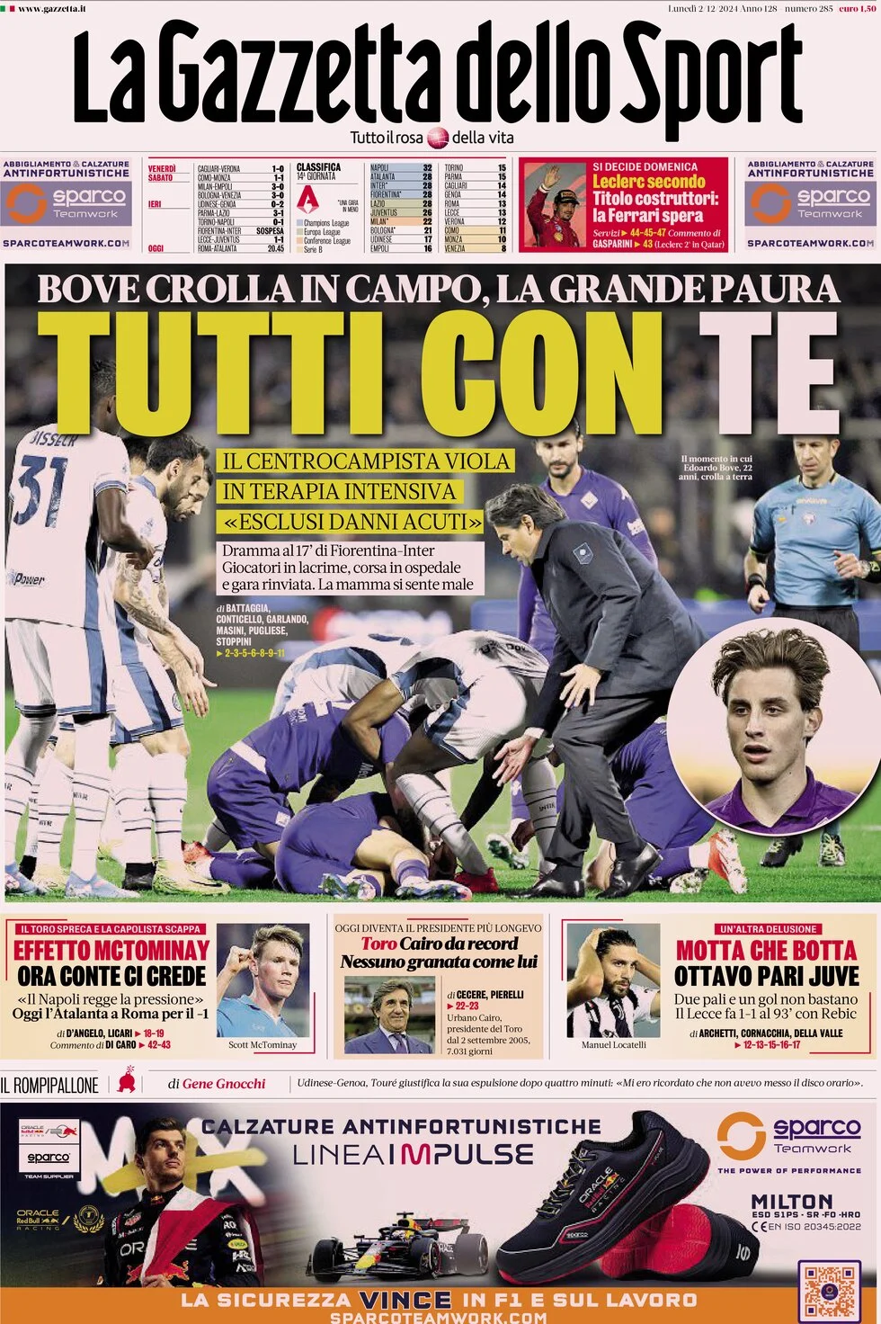 anteprima della prima pagina di la-gazzetta-dello-sport del 02/12/2024