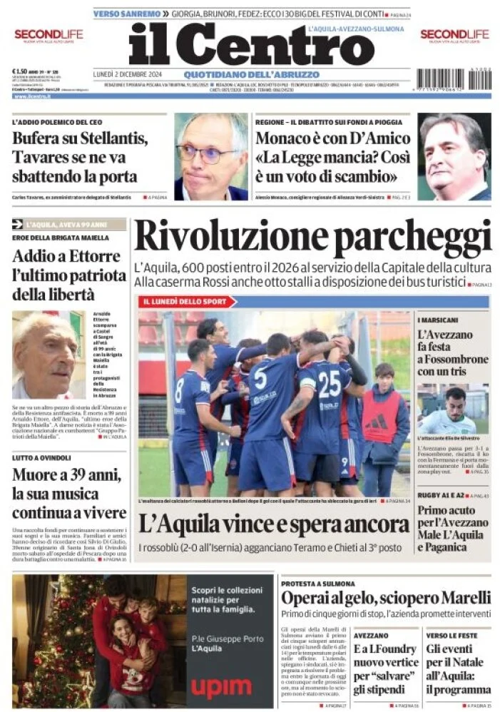 anteprima della prima pagina di il-centro-laquila del 02/12/2024