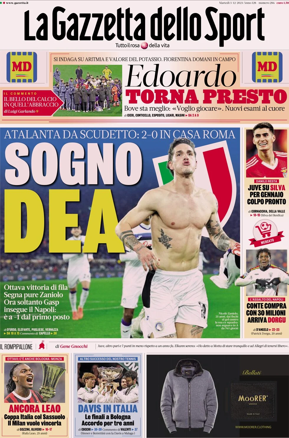 anteprima della prima pagina di la-gazzetta-dello-sport del 03/12/2024