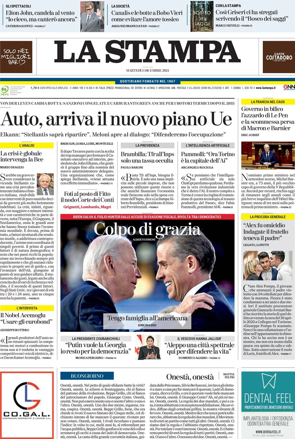 anteprima della prima pagina di la-stampa del 03/12/2024