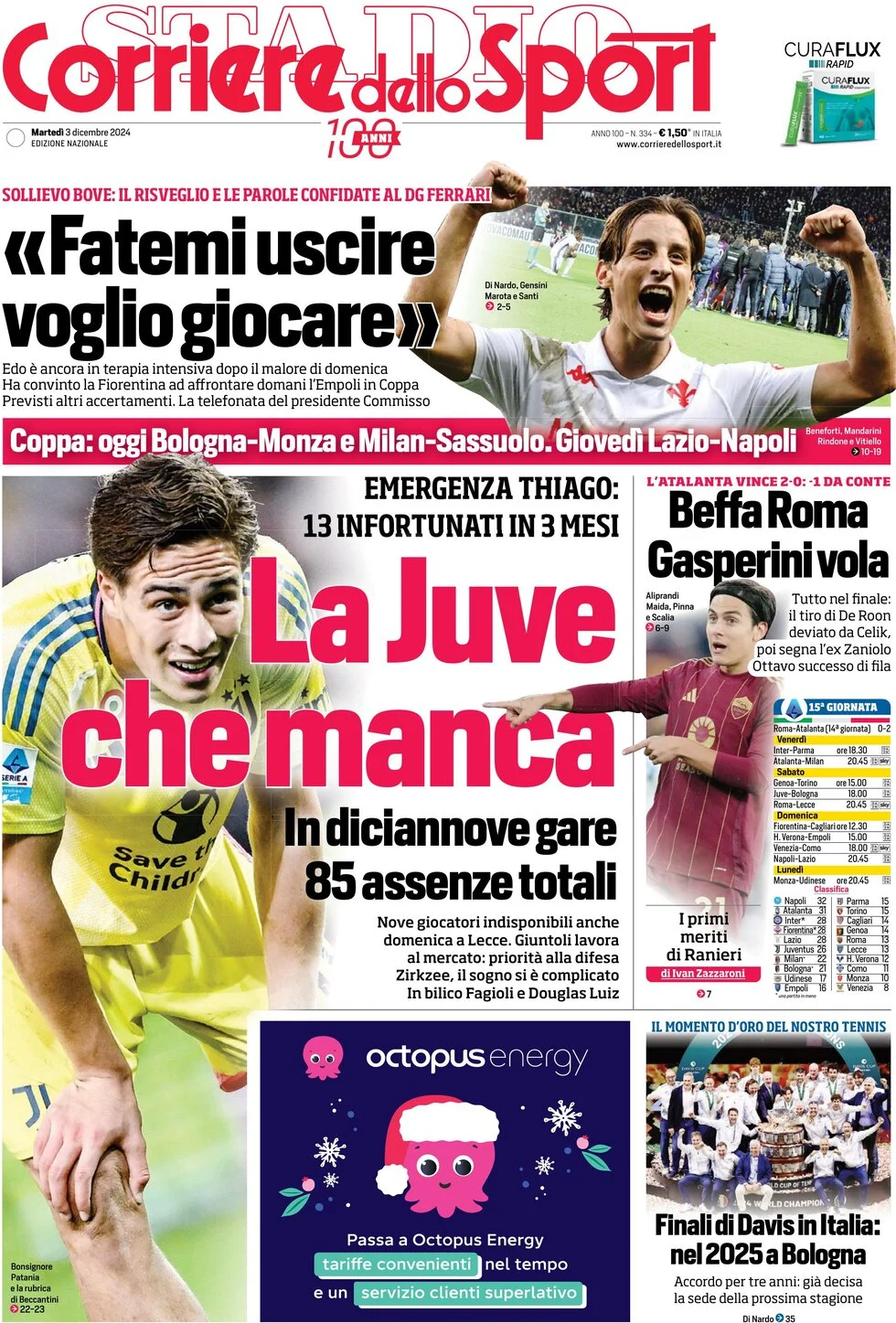 anteprima della prima pagina di corriere-dello-sport del 03/12/2024