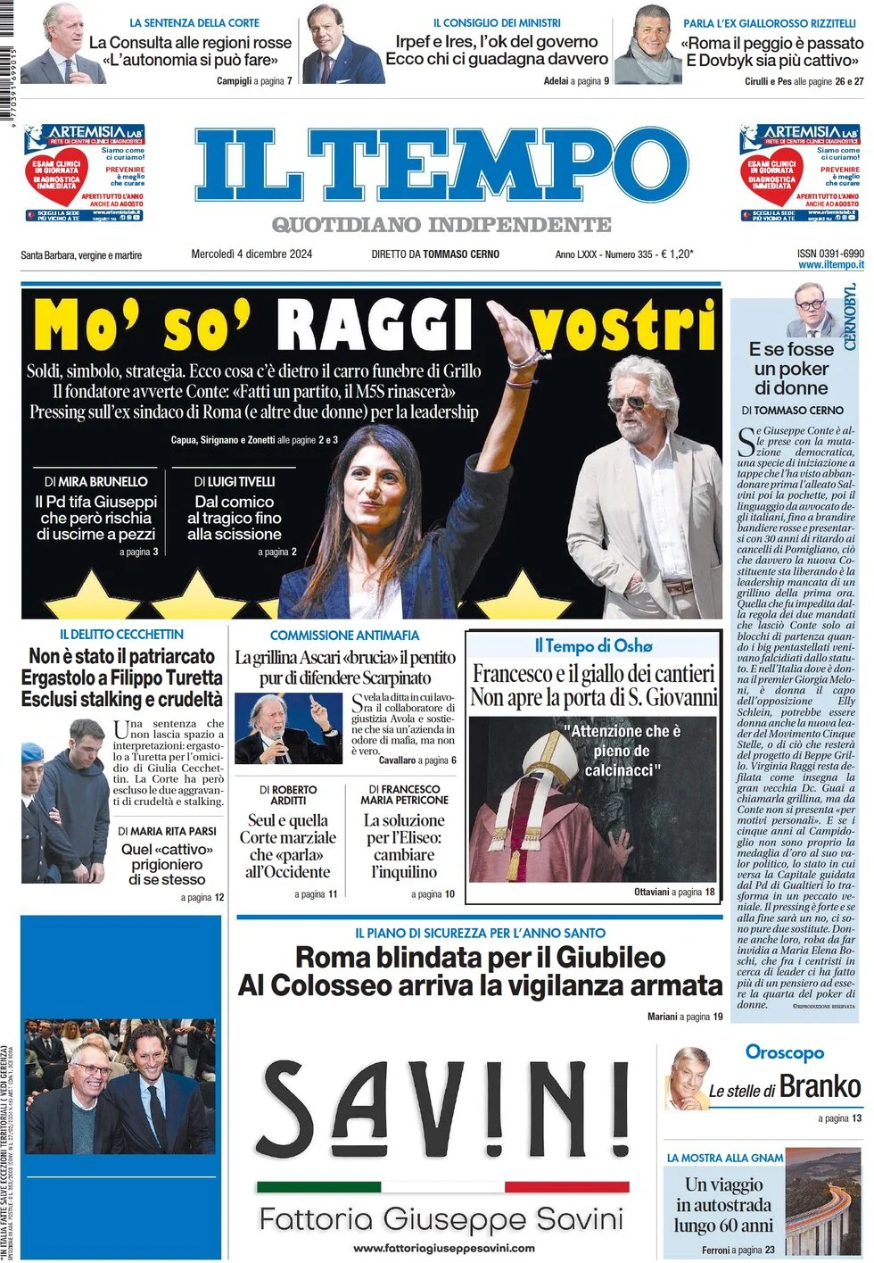 anteprima della prima pagina di il-tempo del 04/12/2024