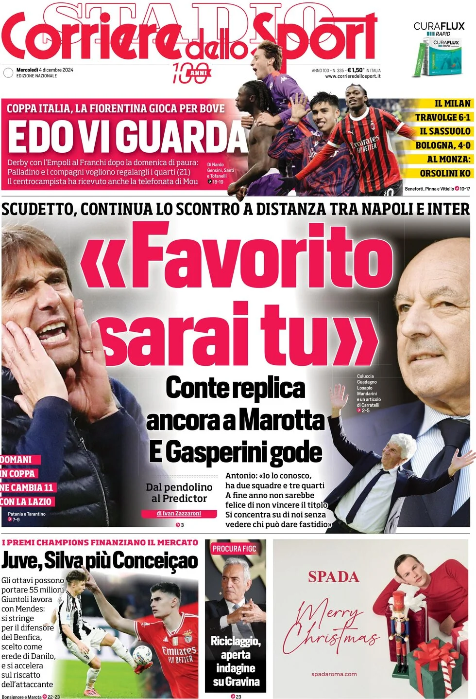 anteprima della prima pagina di corriere-dello-sport del 04/12/2024