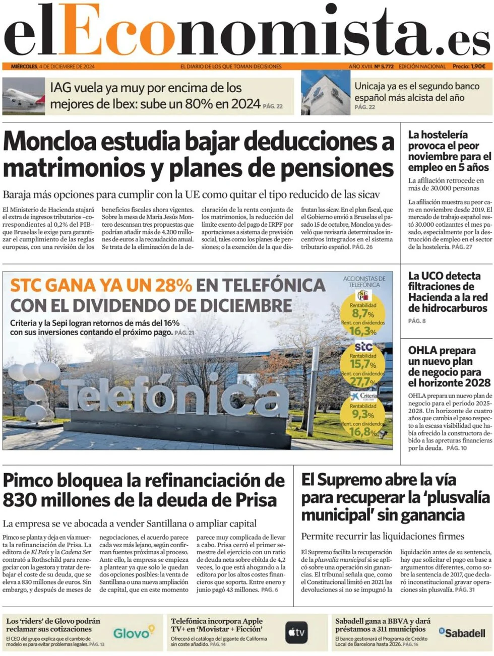 anteprima della prima pagina di el-economista del 04/12/2024
