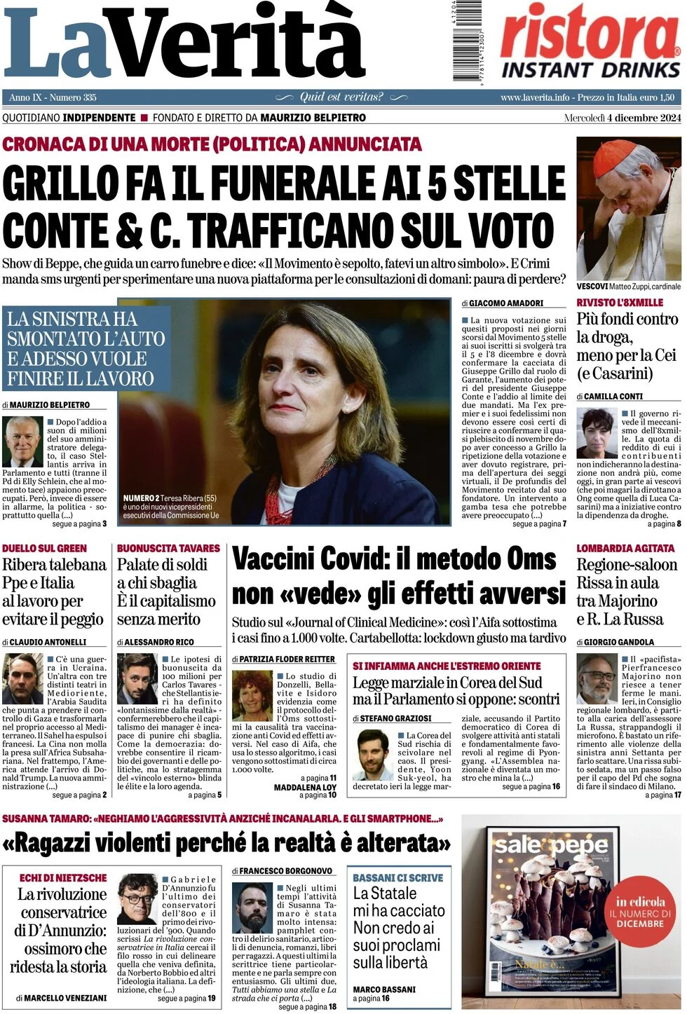 anteprima della prima pagina di la-verit del 04/12/2024
