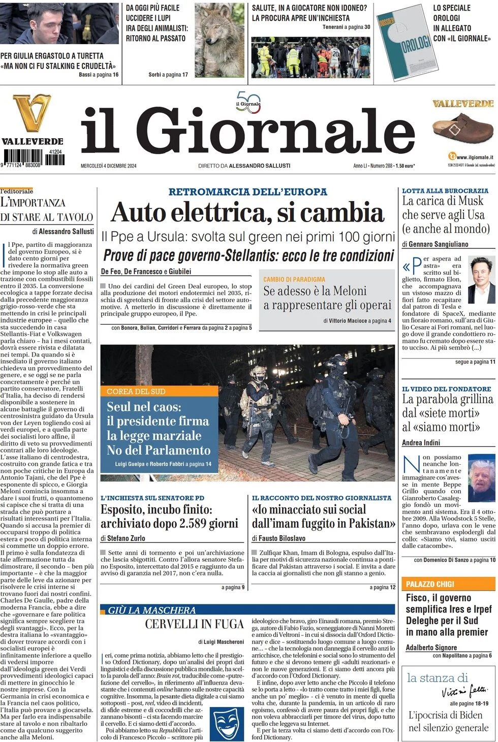 anteprima della prima pagina di il-giornale del 04/12/2024